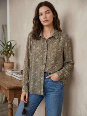 Anthropologie The Korner Snakeskin Print Blouse Long Sleeve Neutral Colour